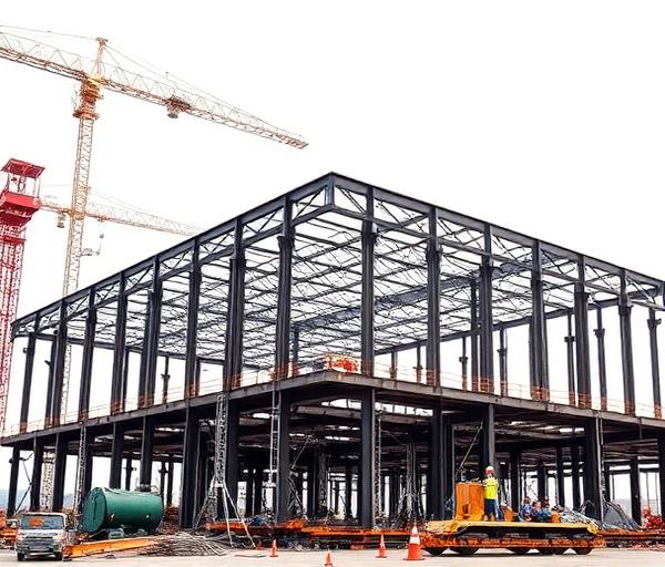 Obra de construcción de estructura metálica industrial